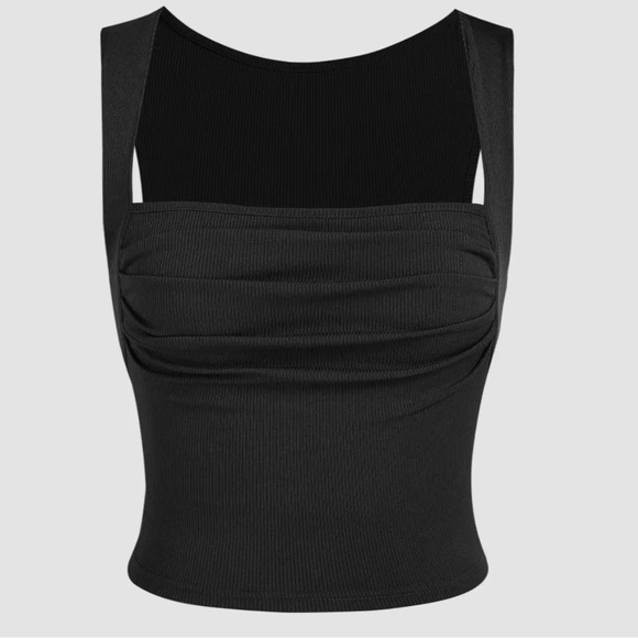 Cider 2 Pack Solid Ruched Square Neck Crop Top - Picture 2 of 15